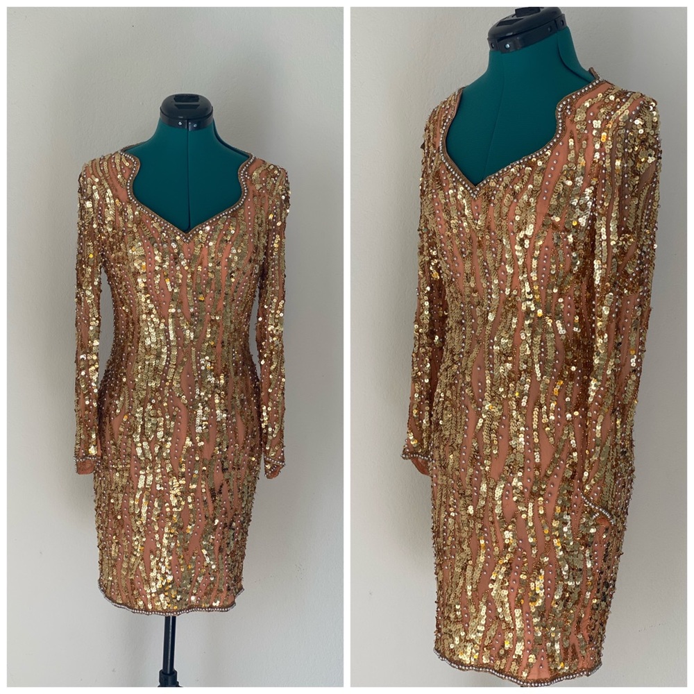 Peach and Gold A.J. Bari Vintage silk beaded dress